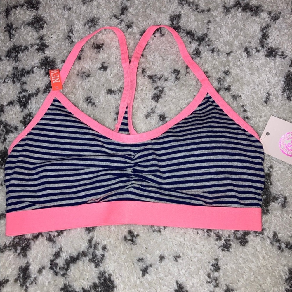 SO Striped Navy & Pink Seamless Sports Bra